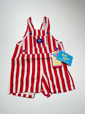 Vintage Oshkosh Baby B'gosh Red Striped White Overalls Size 18M L