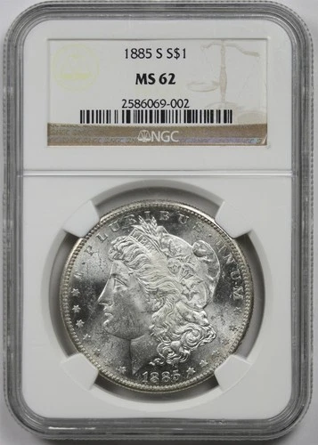 1885-S $1 NGC MS 62 (Better Date) Morgan Silver Dollar