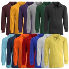 Boy's Button Long Sleeve Pique Polo School Uniform Shirts 3 PACK Size 4-20 NWT