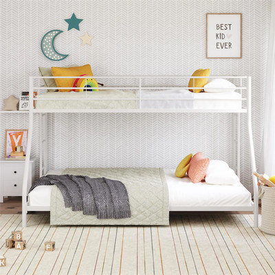 Twin Over Full Metal Bunk Bed Frame White Ladder Guard Rail Low Profile