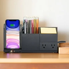 20W Fast 3-in-1 Wireless Charging Station Heavy Duty Desk Dock w/ 2 Outlets 1680