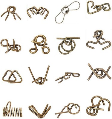 Ahyuan Metal Wire Puzzles Set of 16 with Pouch Large Thick IQ Test Bronze 