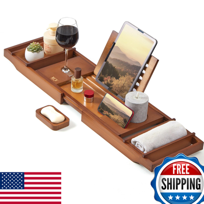 #ad XcE Bamboo Bathtub Caddy Tray Expandable to 41 Inches Bath Spa Accessories with $66.82