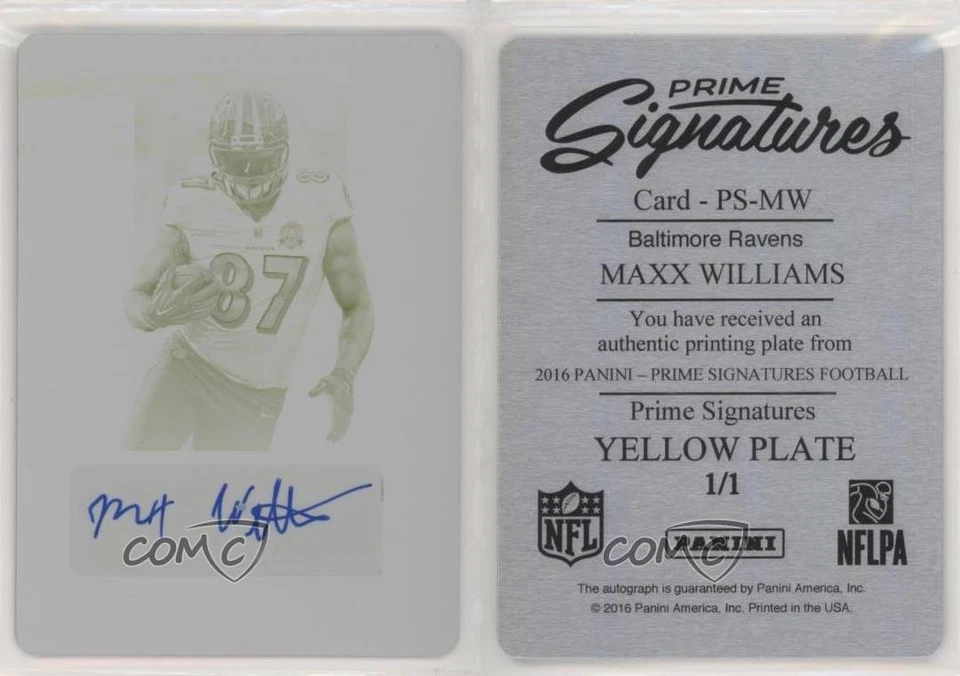 2016 Panini Prime Signatures Printing Plate Yellow 1/1 Maxx Williams Auto z0q - Image 3 of 3