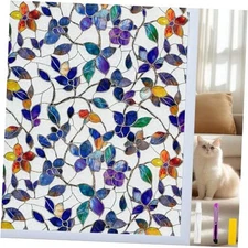 Window Privacy Film Stain Glass Window Film 17.5 x 78.7 in Frosted Stained Leaf