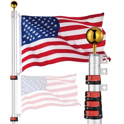 Yescom EZ GO 25ft Telescopic Flagpole with Rotating Lock Outside Inground Silver