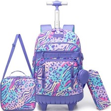 Rolling Backpacks for Kids Backpack for Girls with Lunch Bag Pencil Case 16.5...