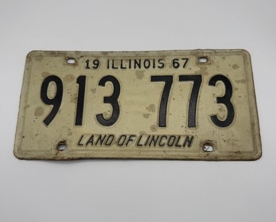 1967 Illinois License Plate 913 773 Vintage Original Tag Black Letters Numbers