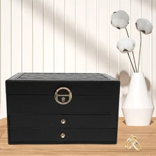 3-Layer Lockable Jewelry Box Organizer with Velveteen Lining