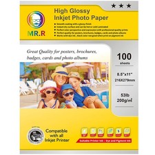 100 Sheets High Glossy Inkjet Photo Paper 8.5x11 Letter Size 200gsm 53lb