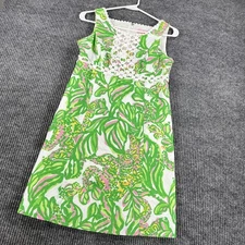Lilly Pulitzer Dress Womens 0 Floral Lace Trim Shift 95962 Green Spring