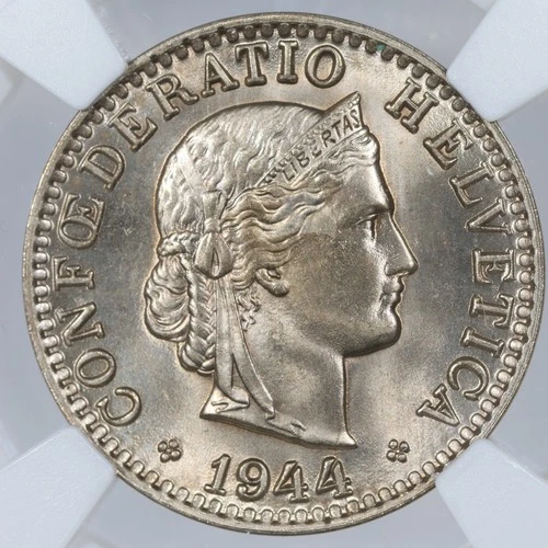 1944-B Switzerland 20 Rappen - NGC MS66