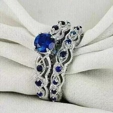 2Ct Round Lab-Created Sapphire Bridal Engagement Ring Set 14K White Gold Plated