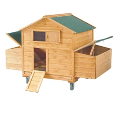 Large Mobile Chicken Coop w/Wheels Wooden Hen House Poultry Cage Chicken Run