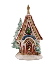 Blue Sky Clayworks "Winter Woodland Church" Tea Light Candle House NEW Goldminc