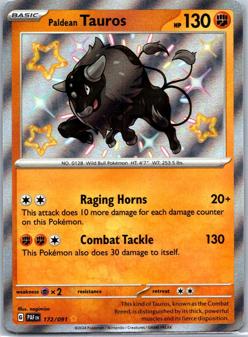 Paldean Tauros - Shiny Rare SV: Paldean Fates 172/091 NM