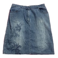 Vintage Y2K Denim Floral Print Midi Skirt
