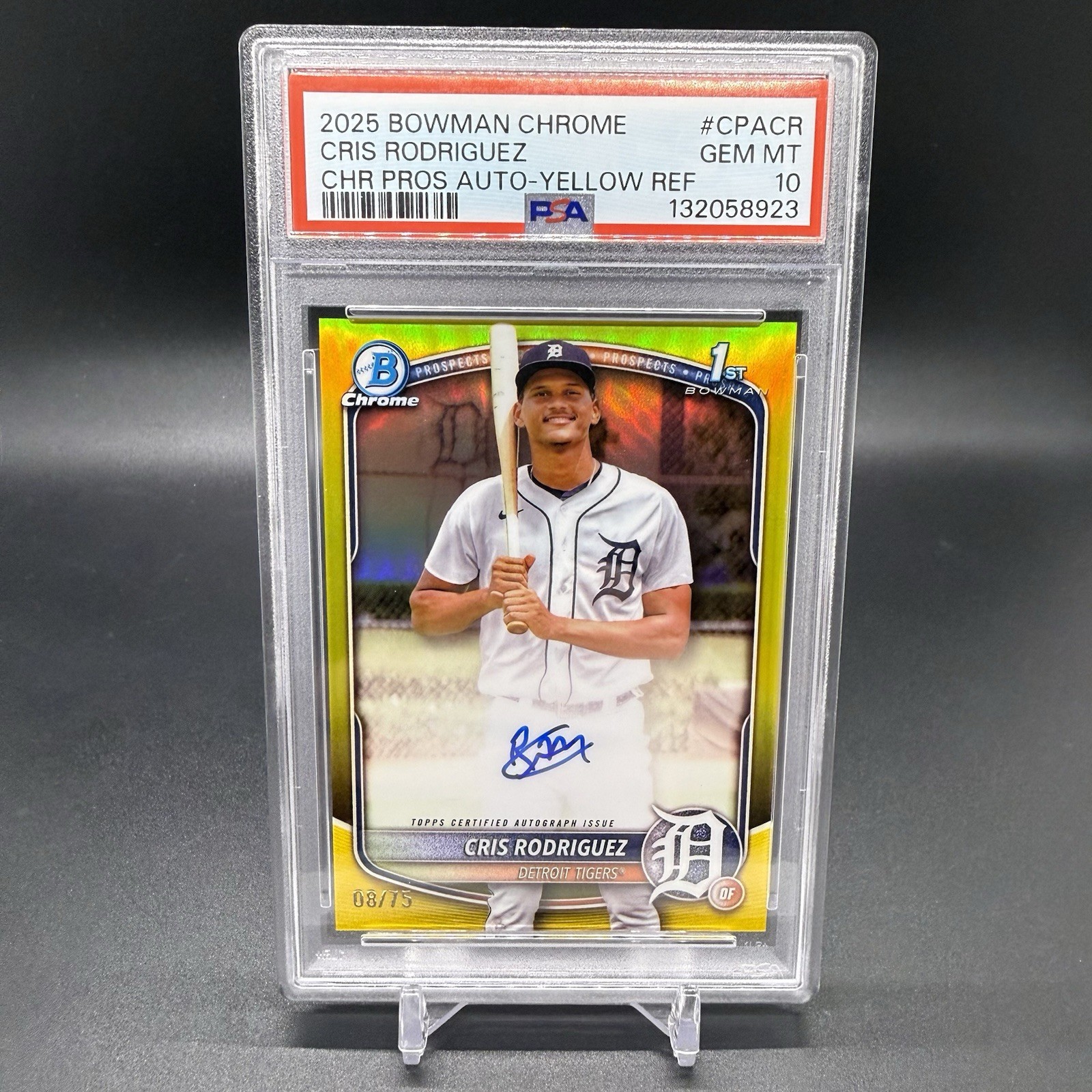 PSA 10 - #/75! 🚨2025 1st Bowman Chrome Cris Rodriguez RC Auto Tigers Rookie
