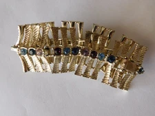 Vintage Emmons Bracelet Gold Tone Link Rhinestones Signed