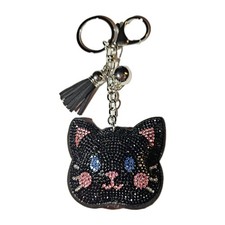 Black Cat Rhinestone Kitty Bling Key Ring, Backpack Charm, Kitty Lover Gift