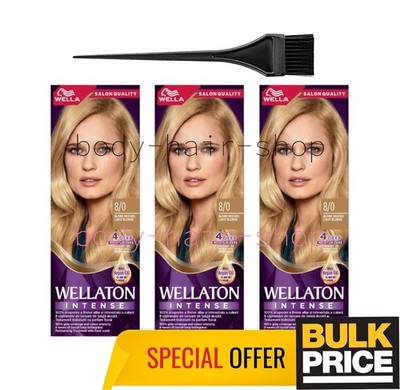 Wella Wellaton 8/0 Light Blonde Professional Salon-Style Hair Color Cream 3-Pack