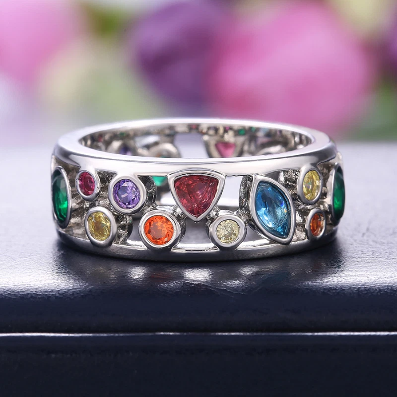 Verlobungsring Damen Ring 925 Silber beschichtet Zirkonia Farbige Edelsteine - Bild 4 von 4