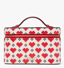 NEW KATE SPADE DEVIN PIXEL HEARTS VANITY KIT MAKE-UP TOILETRY CASE Cream