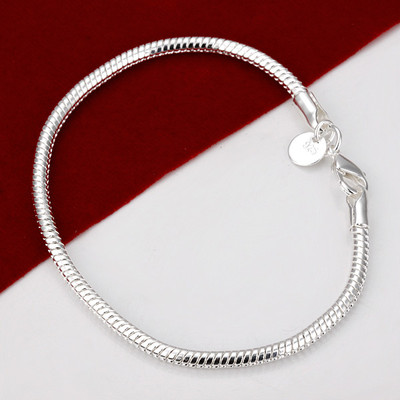 Sterling Silver 3MM Italian Oval Bead Ball Strand Chain Bracelet Made In Italy Size - 8 Inches - 1J9L5C - Foto 3