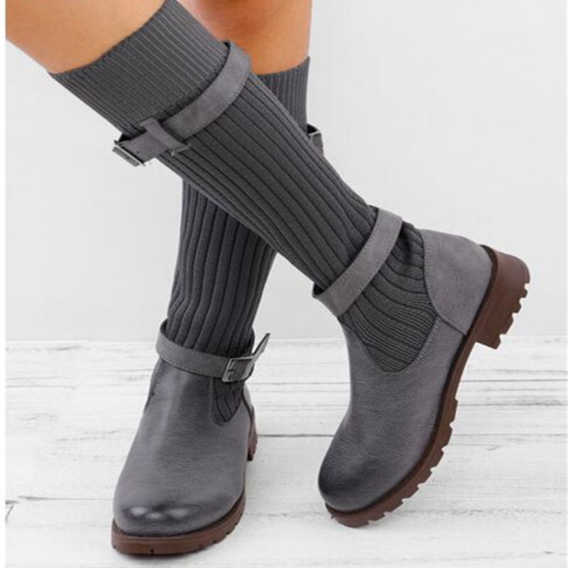 Ladies Sock Knee High Boots Womens Comfy Chunky Sole Calf Long Riding