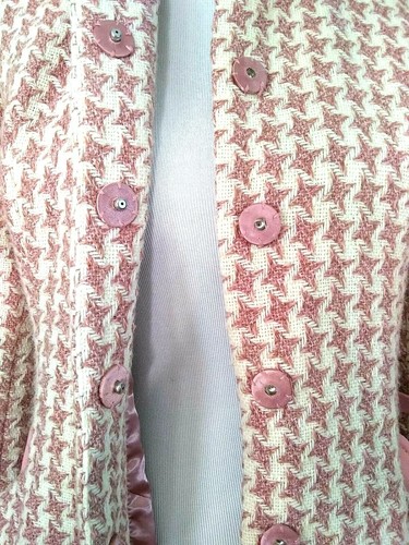 Beth Bowley Womens Dusty Rose Cream Tweed Snap Pockets Belt Coat Size 4 - Picture 9 of 12