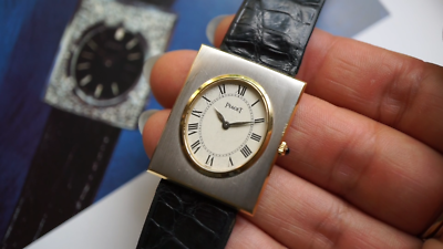 Piaget 18k Gold & White Gold Rectangle Oval Bezel Guilloche Manual