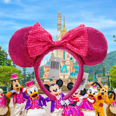 Disney Hot Pink Sequin Minnie Mouse Ears Headband Disney Minnie Mouse Headband HOT PINK Sequin Polka Dot Bow  main image 4