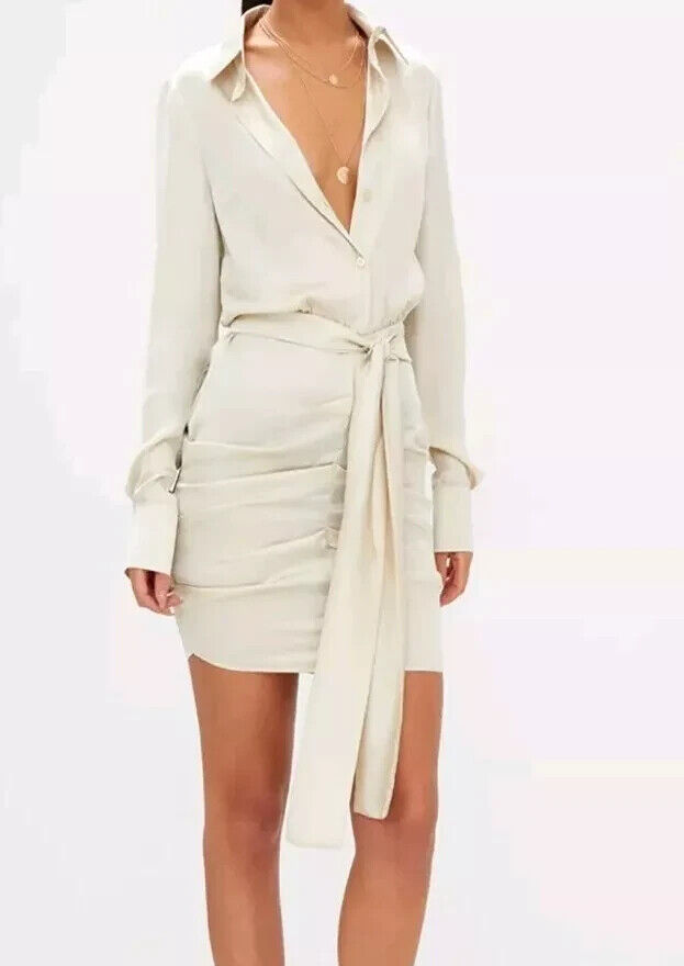 NWT PRETTY LITTLE THING Sz 6 S/XS Champagne Satin SHIRT DRESS Knee RUCHED Beige | eBay NWT PRETTY LITTLE THING Sz 6 S/XS Champagne Satin SHIRT DRESS Knee RUCHED Beige | eBay