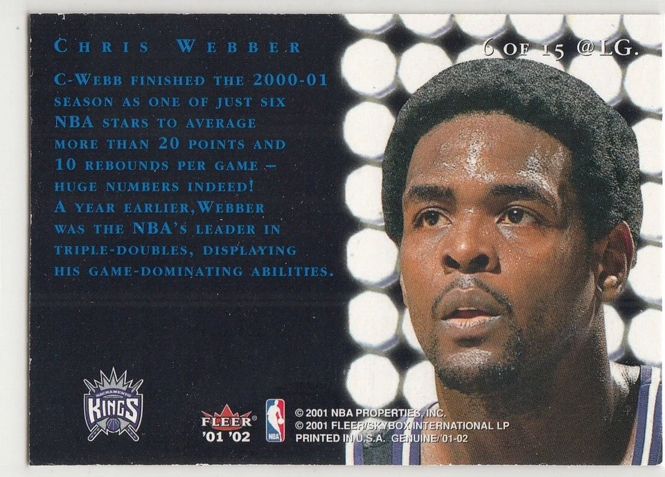 2001-02 Fleer Genuine @ LG. At Large Insert CHRIS WEBBER #6 Kings - Image 2 of 2