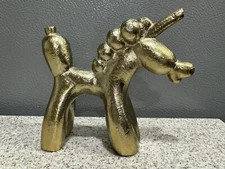 Unicorn Balloon Animal Paperweight Gold-Tone Metal Figure 4.5"x5” Figurine VGC