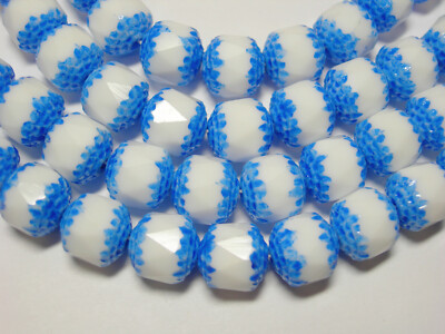 10 Opaque White with Blue Cathedral Czech Glass 10mm beads