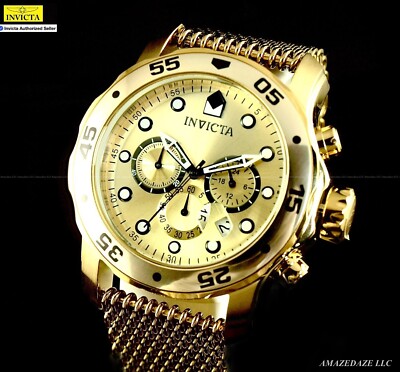 NEW Invicta Men 48mm  ProDiver Scuba Chrono Mesh Bracelet GOLDEN DIAL SS Watch!!
