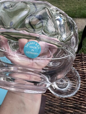 Vintage Set Of 2 TIFFANY & CO Heart Rimmed Crystal Candy Bowl W