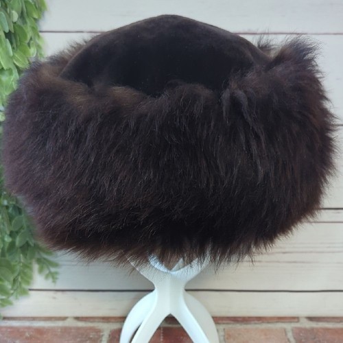 Vintage Fur Luxurious Black Brown Pill Box Hat Russian Style Tuscan Lamb ITALY - Picture 2 of 12