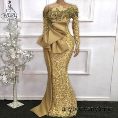 green emerald velvet dress Glitter Sequin Puff Sleeve High Slit Bronze Gold Maxi Dress main image 1
