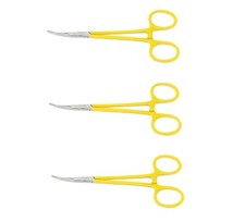 3 Premium Mosquito Hemostat Forceps 5"Curved "Fine" Locking Handle "Yellow"Color