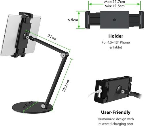 Premium Aluminum Tablet Stand - Adjustable & Rotating, Fits 4.5-13 Inch Devices - Picture 6 of 9