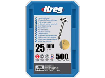 Kreg Pocket-Hole Schrauben 25 mm, Verzinkt, Maxi-Loc, Grobgewinde - 500Stk.