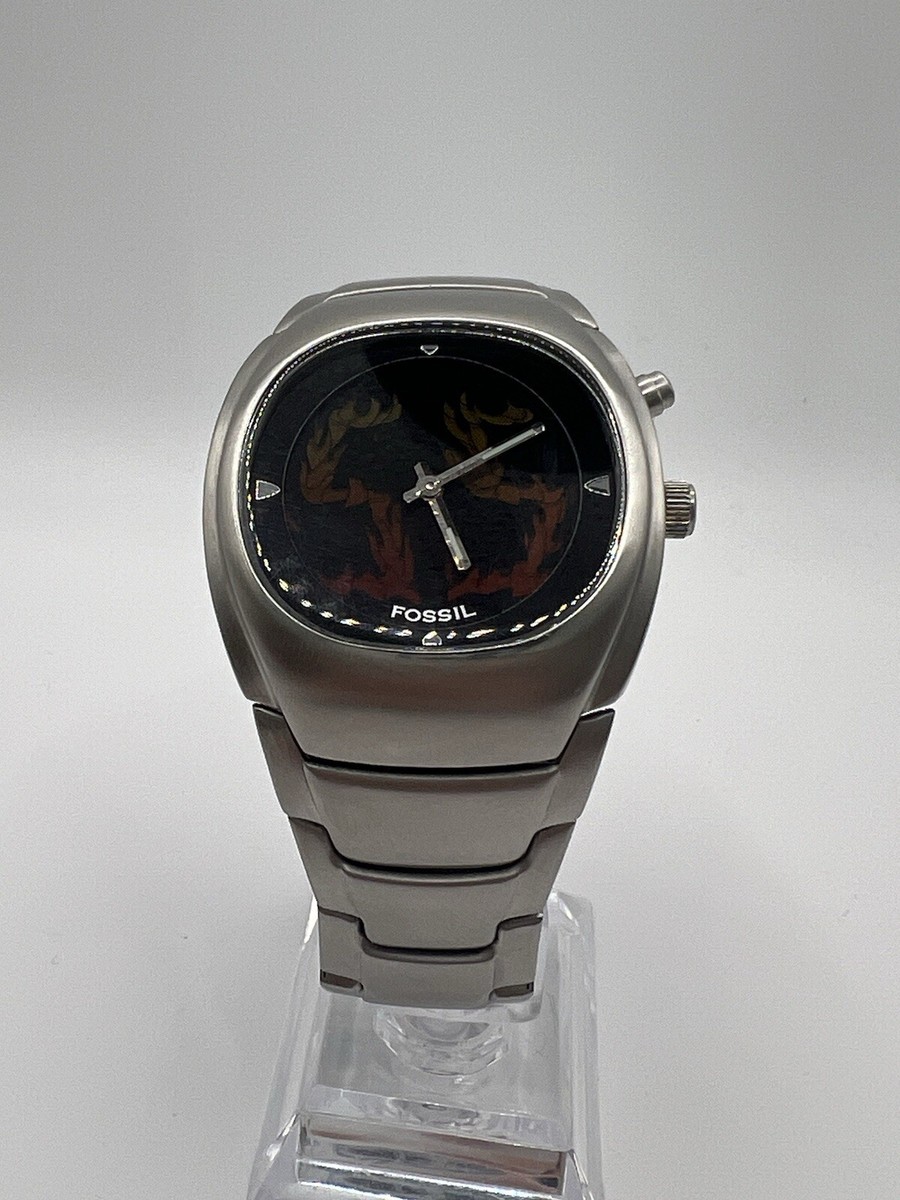 RARE Fossil Big Tic Flame Numbers Watch LCD Fire JR-8499 New