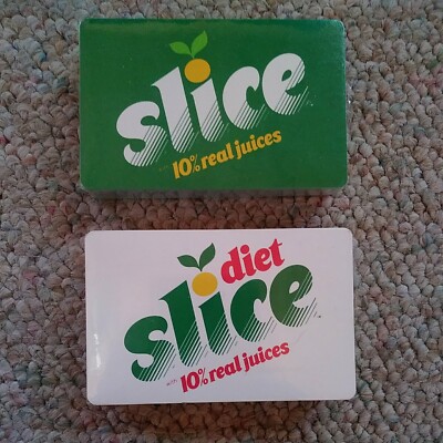 2 VINTAGE VERY RARE SLICE AND. DIET SLICE SODA POP PLAYING CARDS - SEALED 