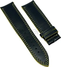 JAEGER LECOULTRE - BRACELET - GENUINE LEATHER  -  BLACK, YELLOW SEWN - 22X20MM
