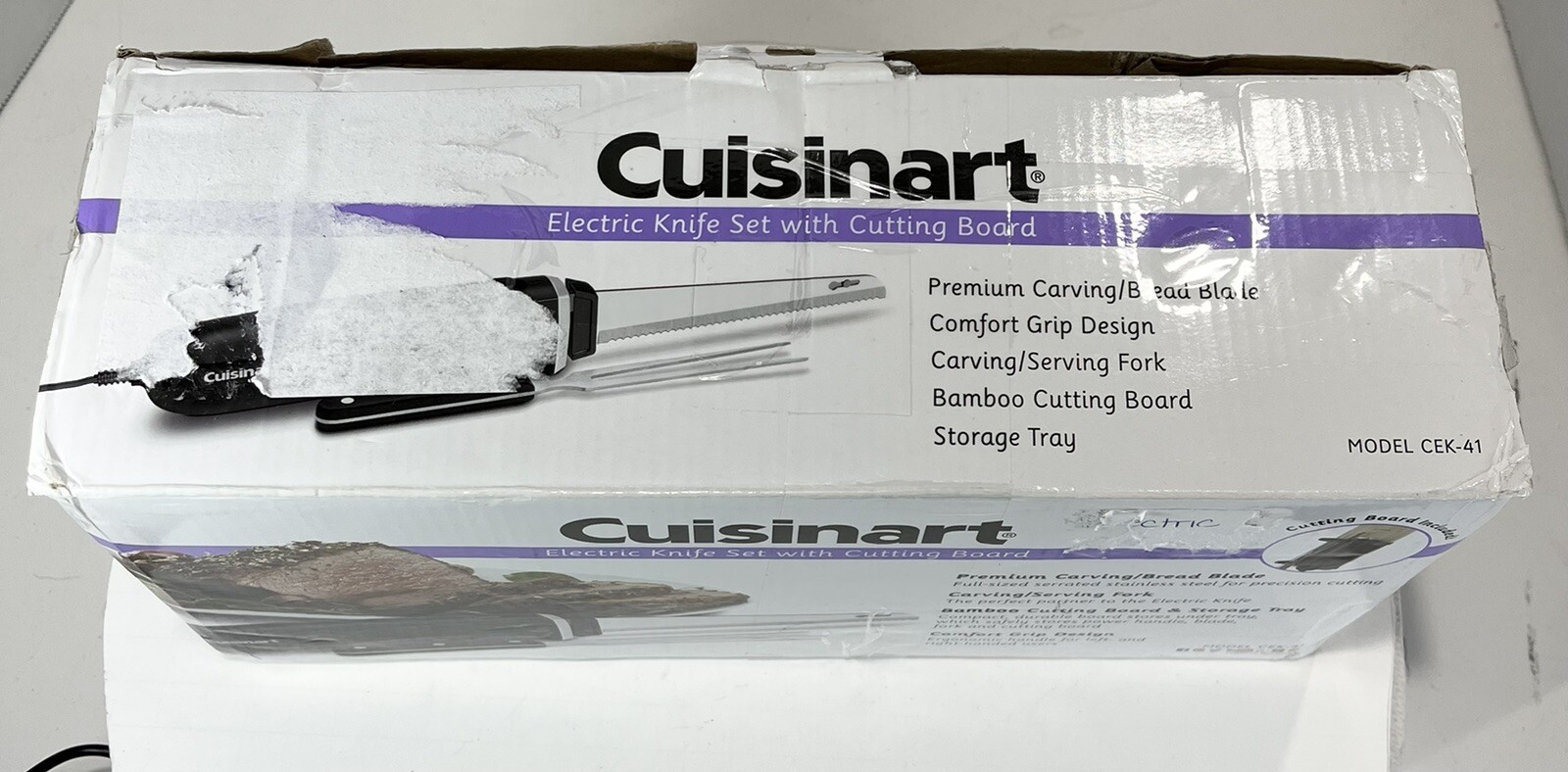 Cuisinart Electric Knife Set SS Blade W/ Bamboo Cutting Board & Holder