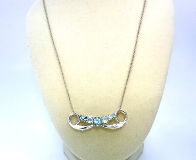 Sterling Silver 925 Single Row Graduated Round Blue Topaz Pendant & 20'' Necklace
