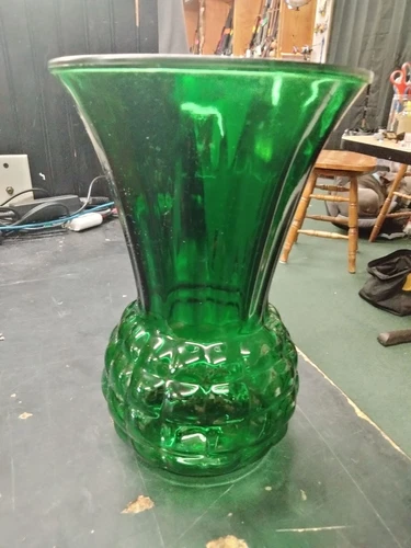 Vintage Anchor Hocking Large Forest Green Glass Pineapple Vase