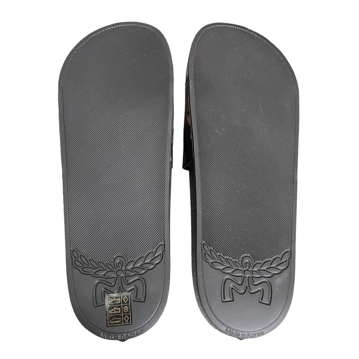 MCM Mens Black Visetos Print Leather Slides Slippers, MEX